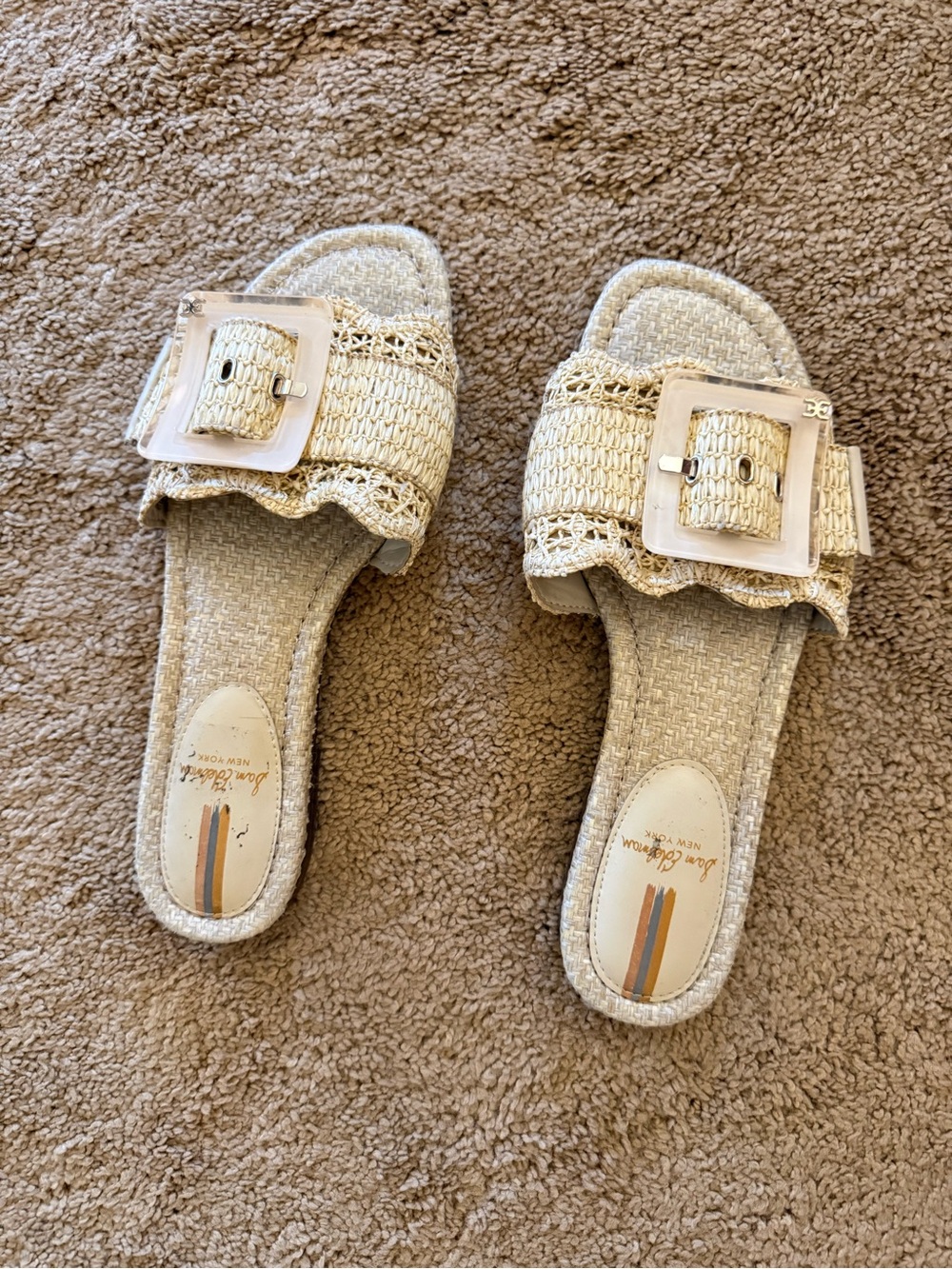Sam Edelman Natural Woven Slide Sandals with Buckle